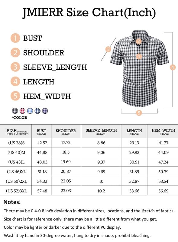 Mens Casual Button Down Shirts Short Sleeve 100% Cotton Plaid Shirts for Men