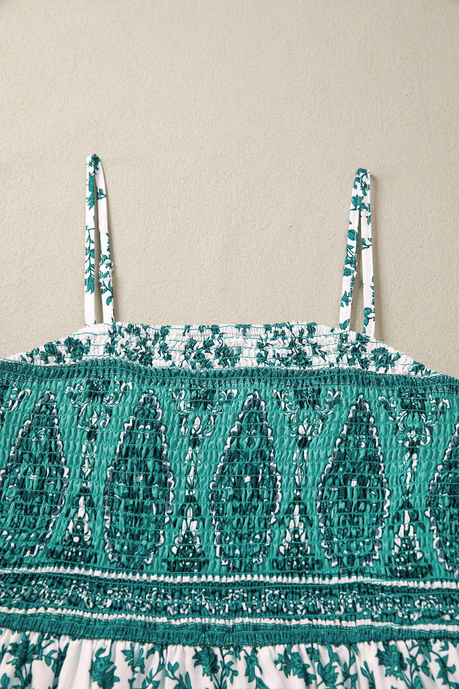 Green Boho Floral Print Shirred Cami Maxi Dress