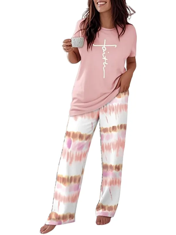 🔥HOT SALE🔥Women's 2 Piece Pajama Set - Short Sleeve Comfy Loungewear