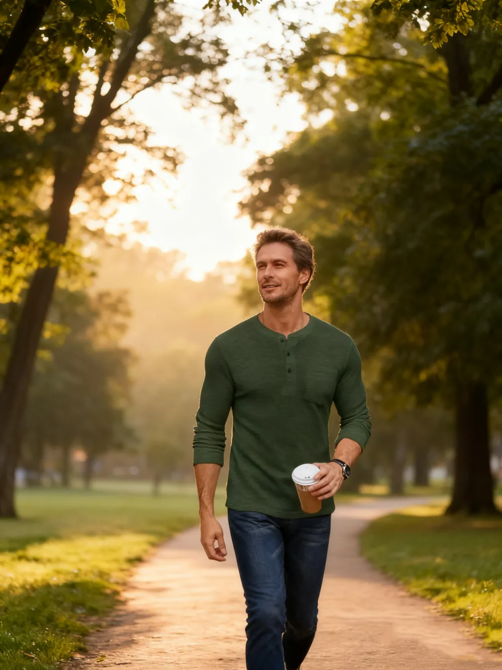 Men's Waffle Henley Long Sleeve Pocket Tee