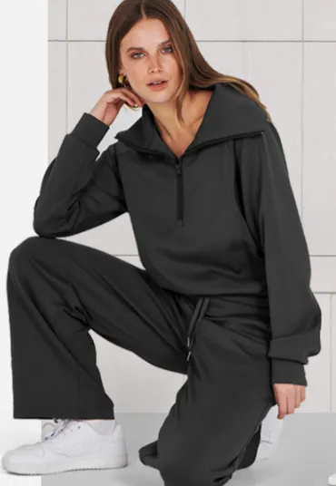 Women’s Half Zip Sweatshirt Wide Leg Sweatpant Lounge Set Tracksuit