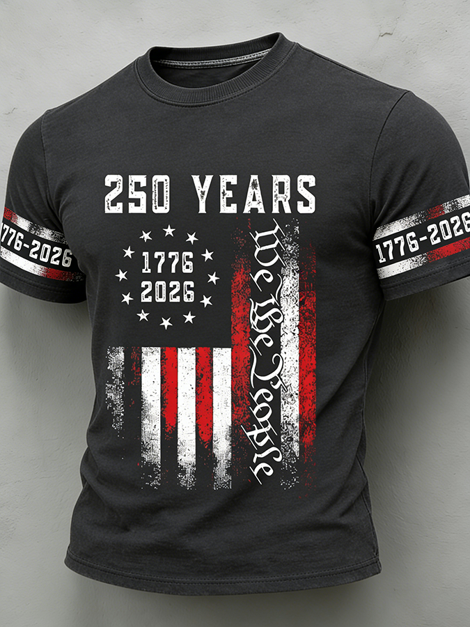 Men'S Casual American Founding Celebration Personalized Printed Round Neck T-Shirt