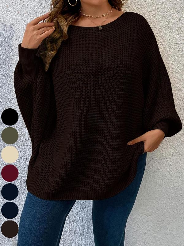 Women's Solid Color Knitted Boat Neck Batwing Sleeve Casual Classic Elegant Pullover Sweater, Autumn/Winter Fall Outfit