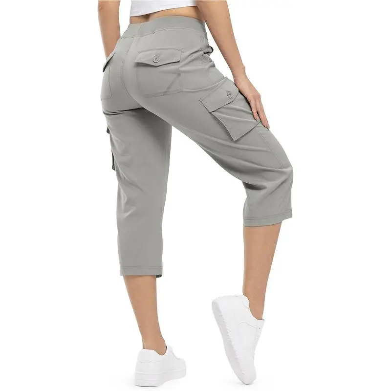 Womens Lightweight Capris Hiking Pants 6 Pockets Quick Dry Cargo Outdoor Trip Loose Shorts