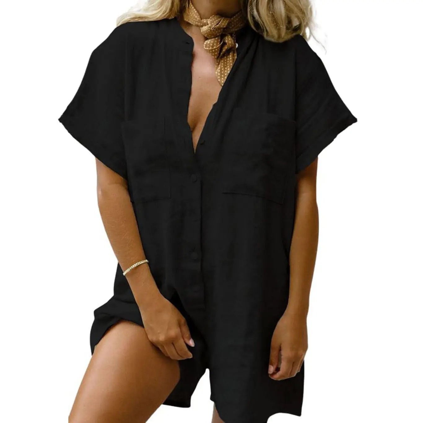 Women Summer Shorts Romper Button Down Wide Leg Cotton Linen Shortalls Jumpsuit