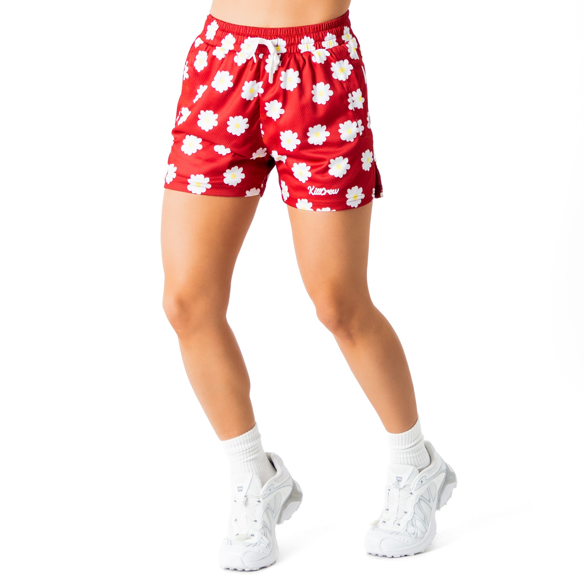 MUAY THAI SHORTS (MID THIGH CUT) DAISY - RED