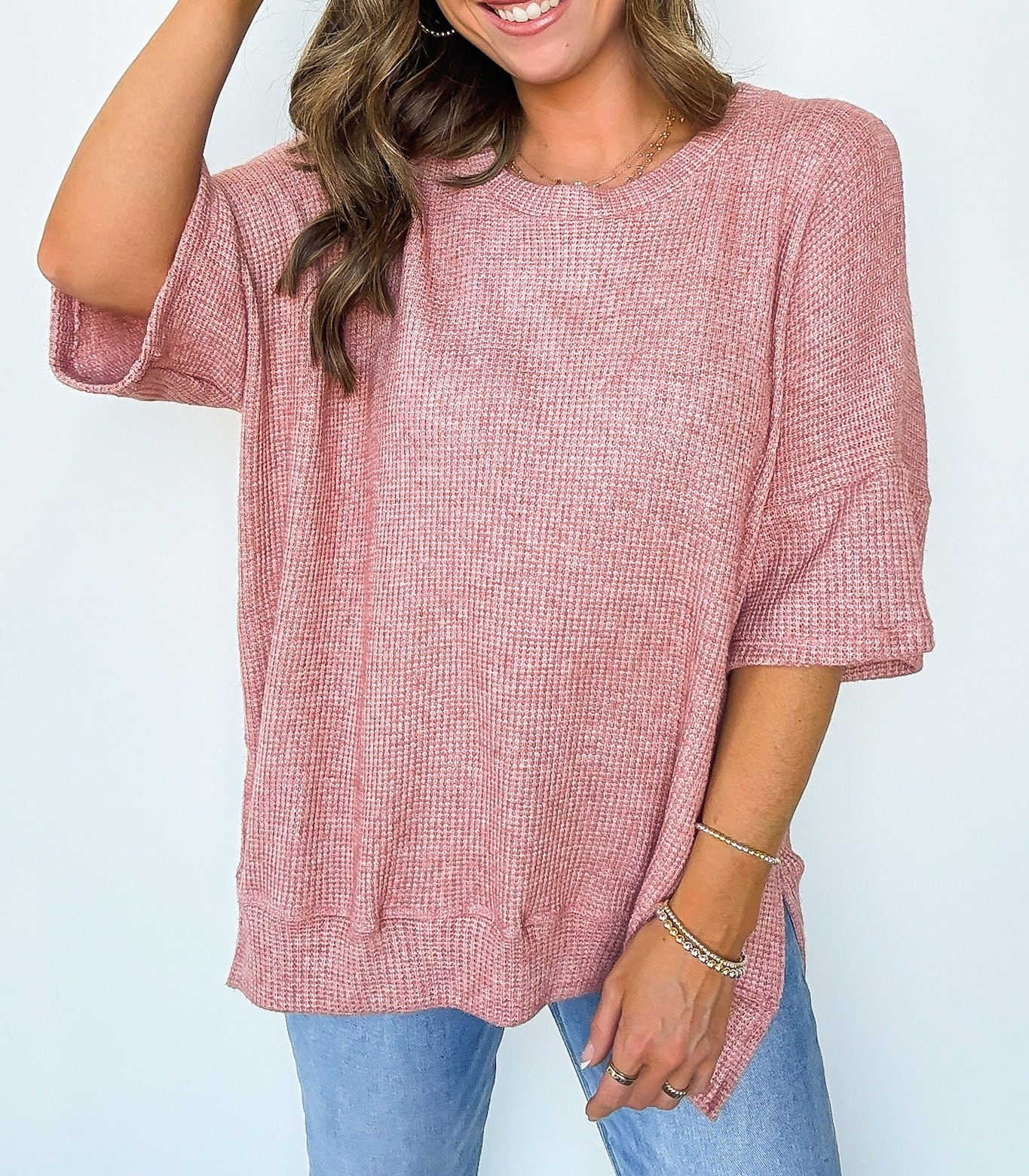 Waffle Knit Oversized Top