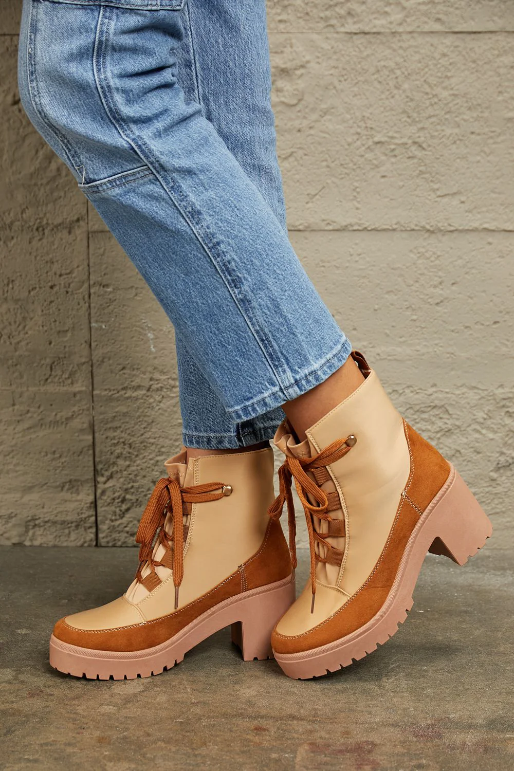 Rustic Charm Lace Up Lug Booties