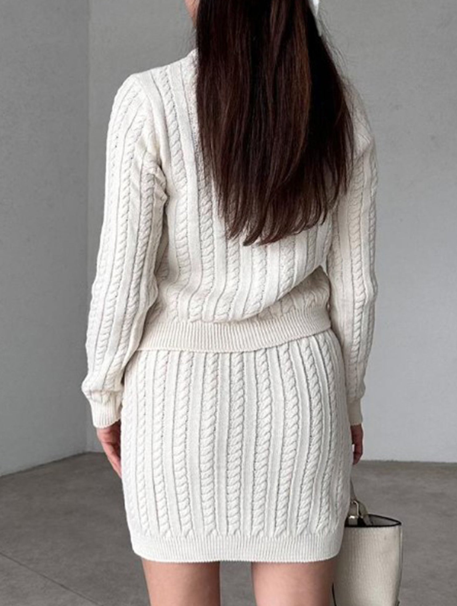 Cable Knit Cardigan Skirt Two Piece Set_CWSTB01065