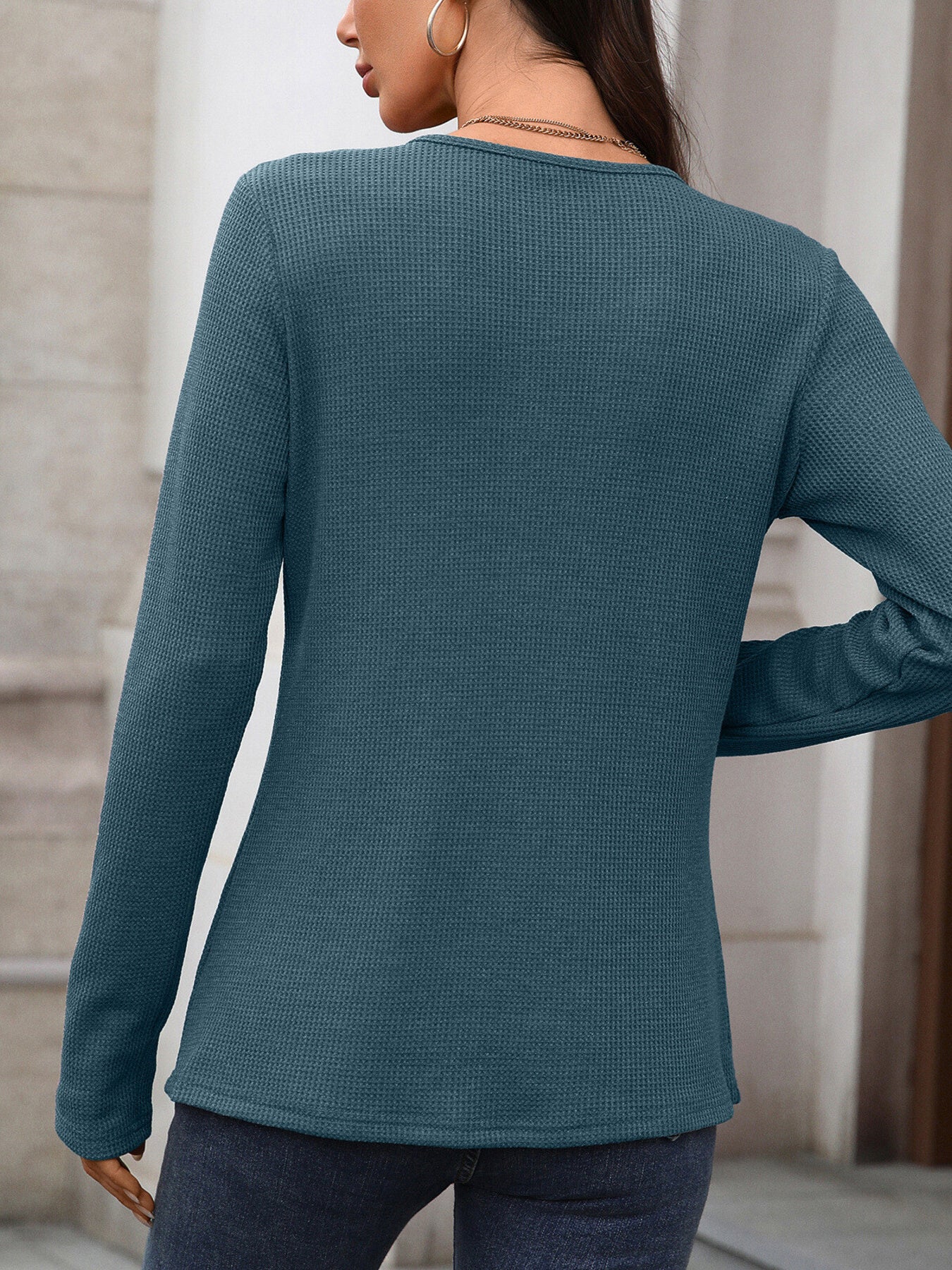 Waffle Knit Long Sleeve T-Shirt