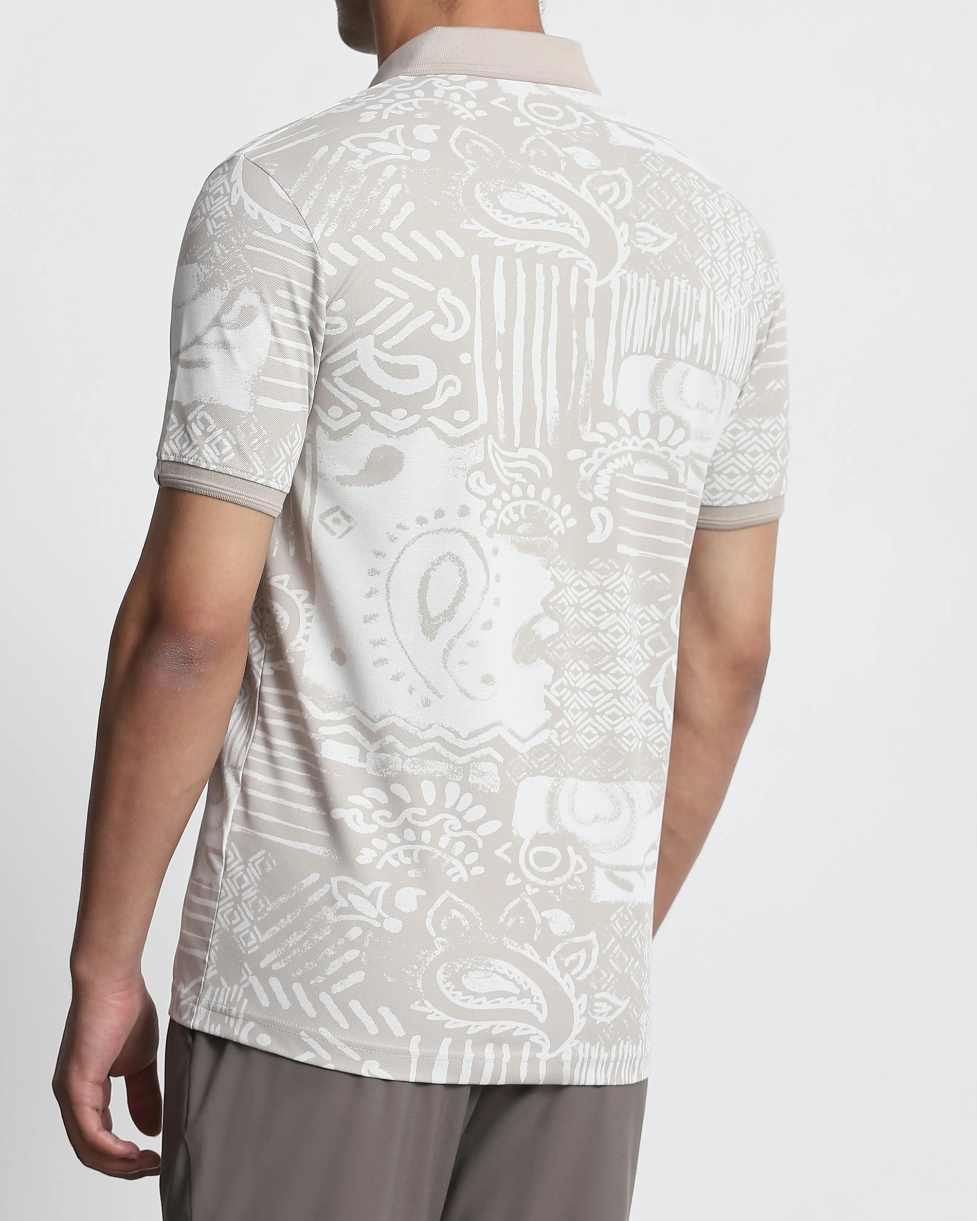 Daily Simple And Slimming Grey Abstract Print Polo Shirt
