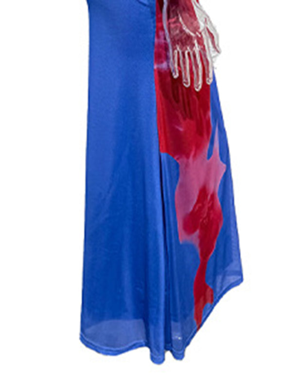 Strappy Contrasting Floral Print Bodycon Floor-Length Dress