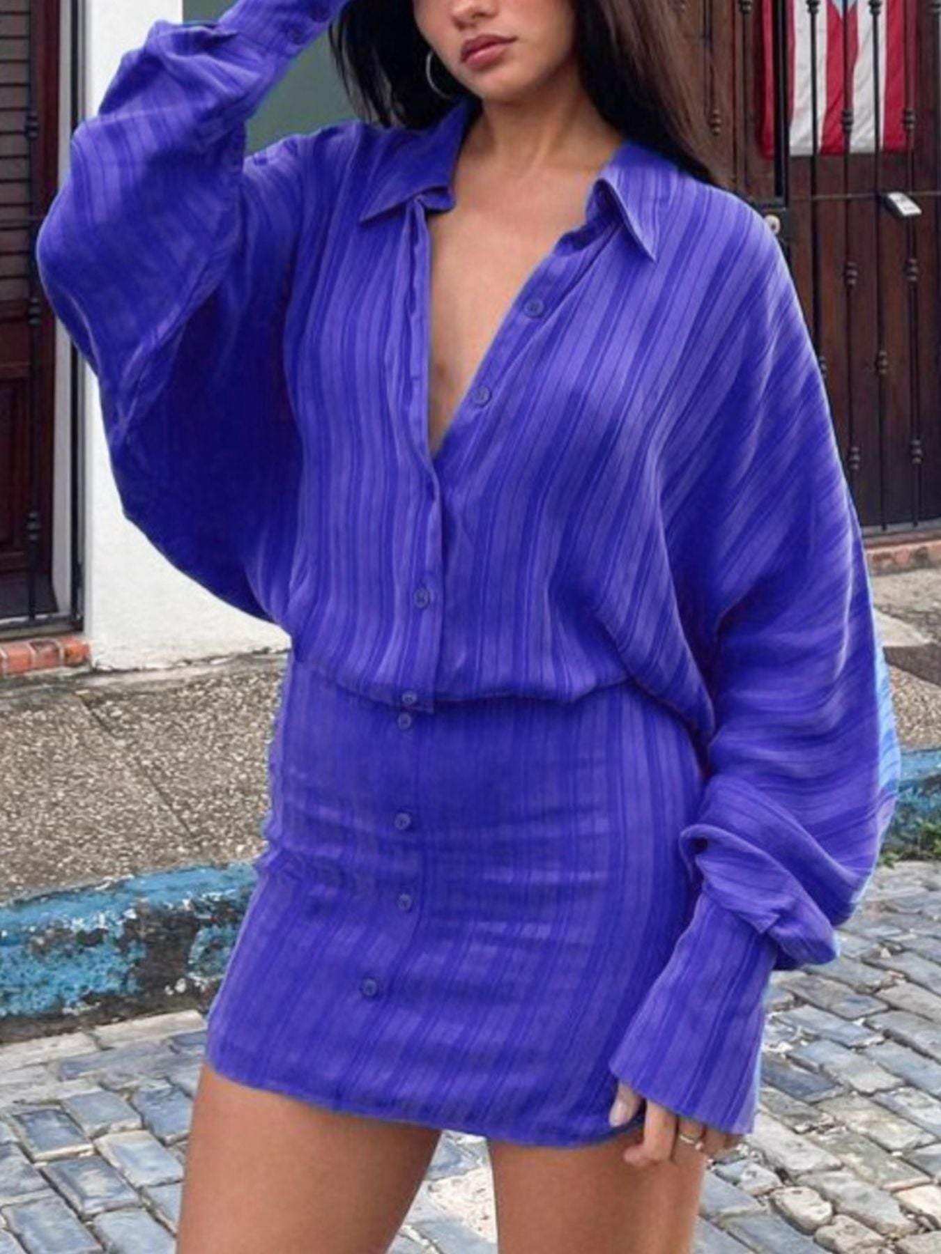 Striped Button-Down Mini Dress