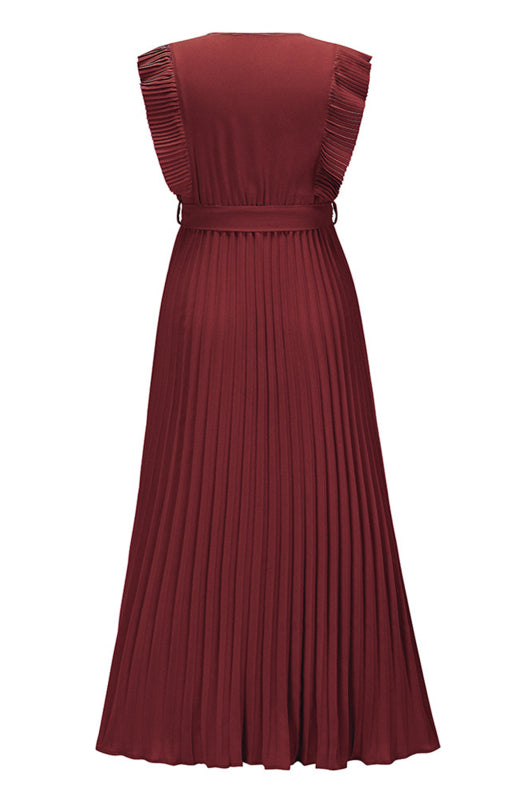 Beach Lotus Leaf Sleeve Chiffon Pleated Skirt Solid Color Dress