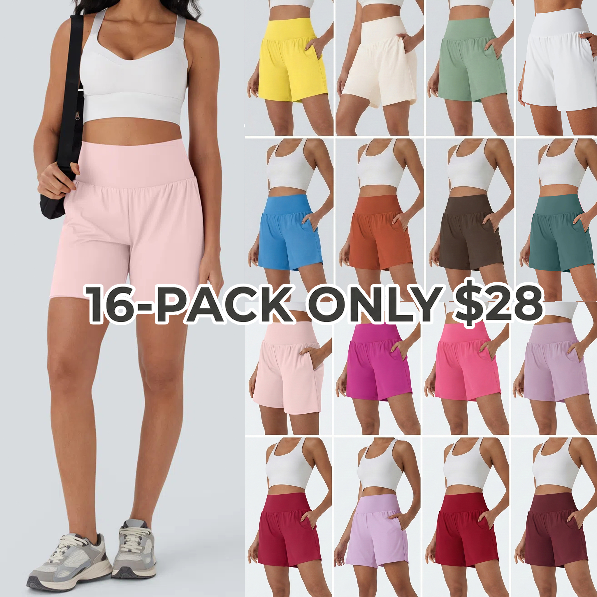 Women's 2-Piece Super High Waisted Back Pocket & Side Hidden Pocket 2-in-1 Yoga Shorts Set