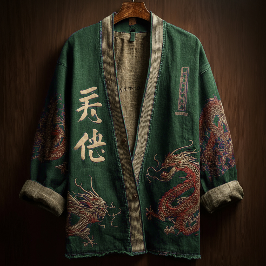 Japanese Art Style Men's Casual Cotton And Linen Cardigan