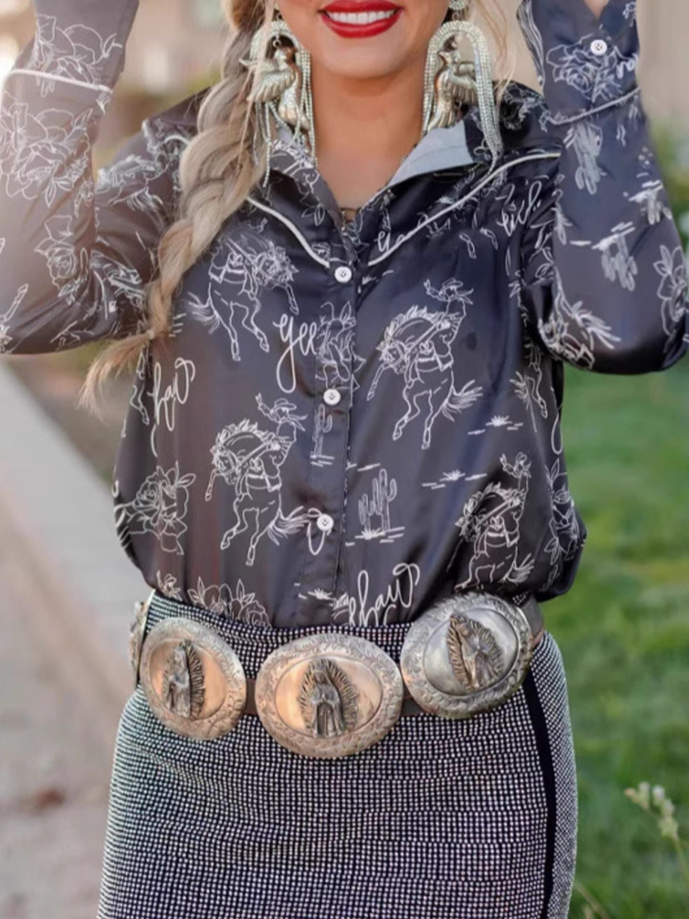 Printed Button Up Long Sleeve Shirt