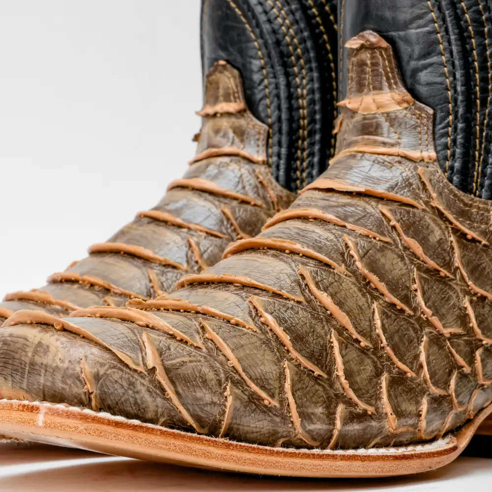 Rustic Light Brown Python Leather Boots - Square Toe