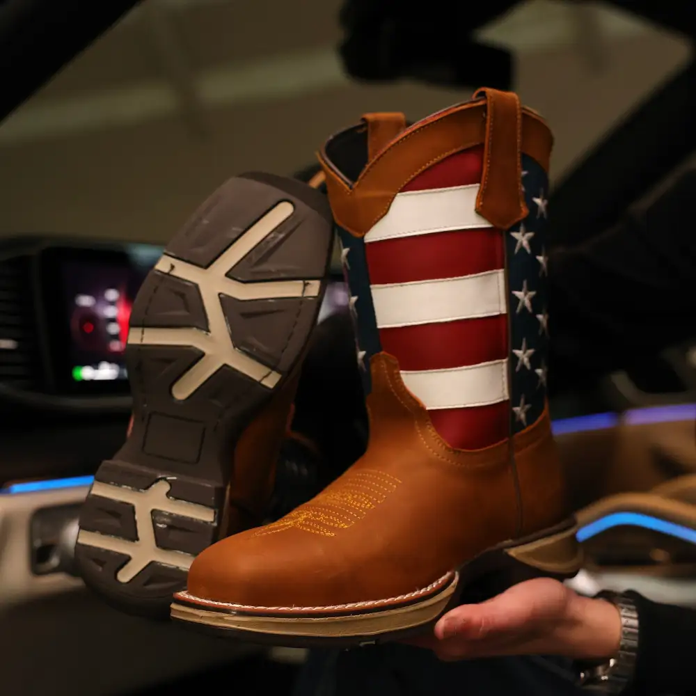 Honey USA Flag Leather Work Boots - Composite Toe