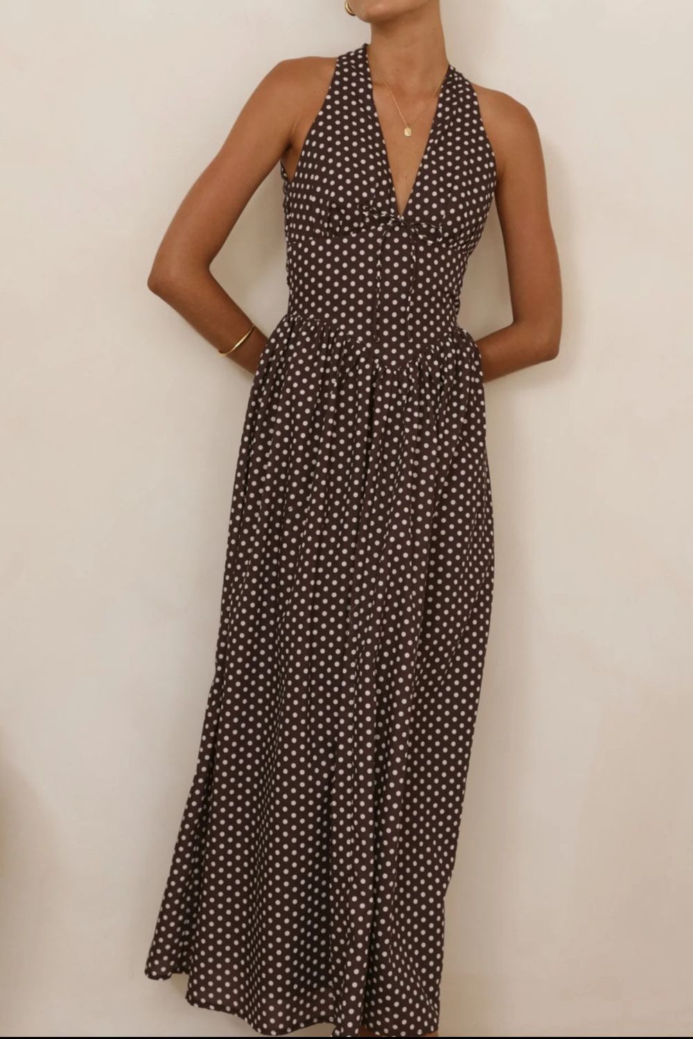 Backless Polka Dot Halter Neck Maxi Dress