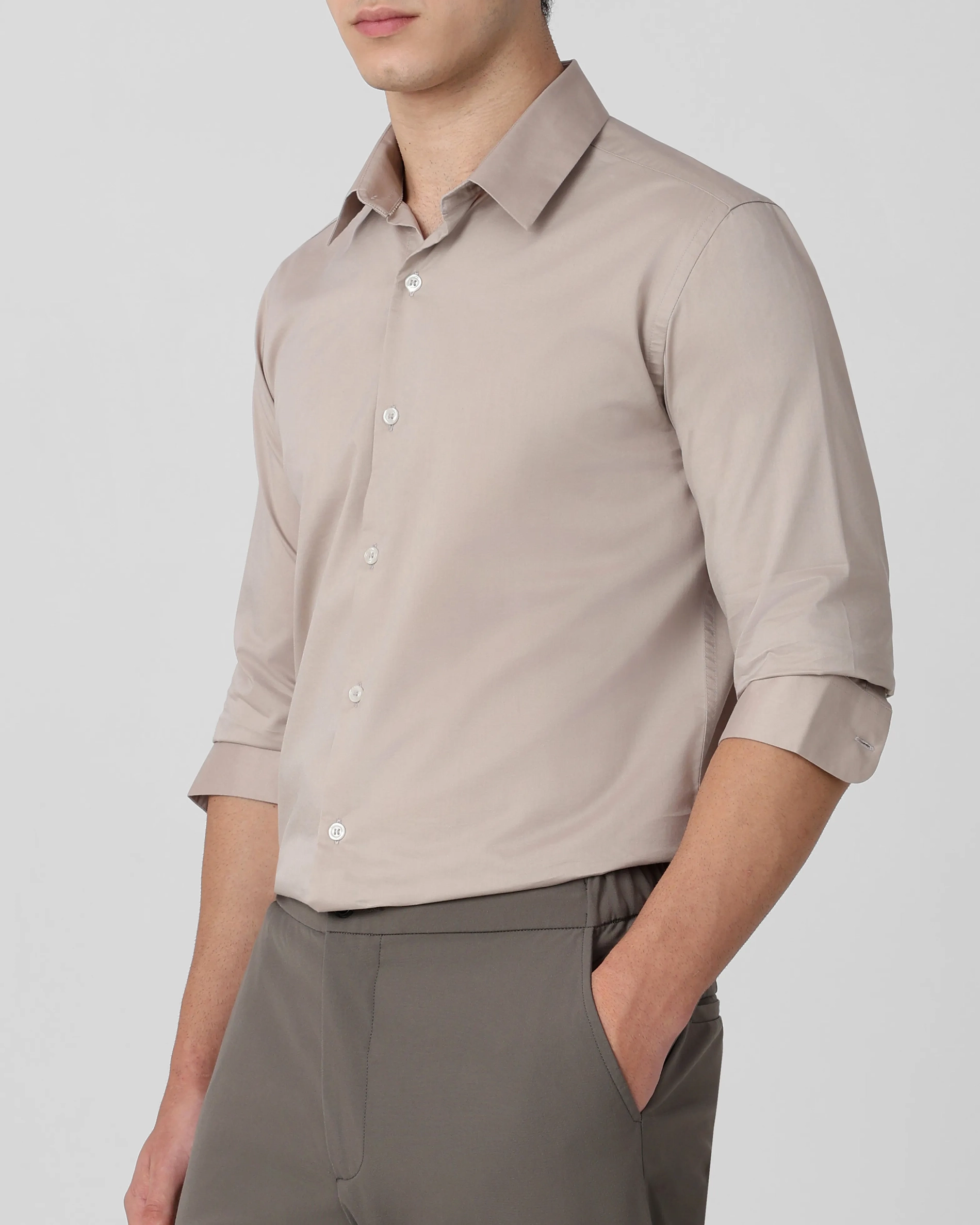Leisure Soft And Comfortable Slim-Fit Dark Light Grey Shirt