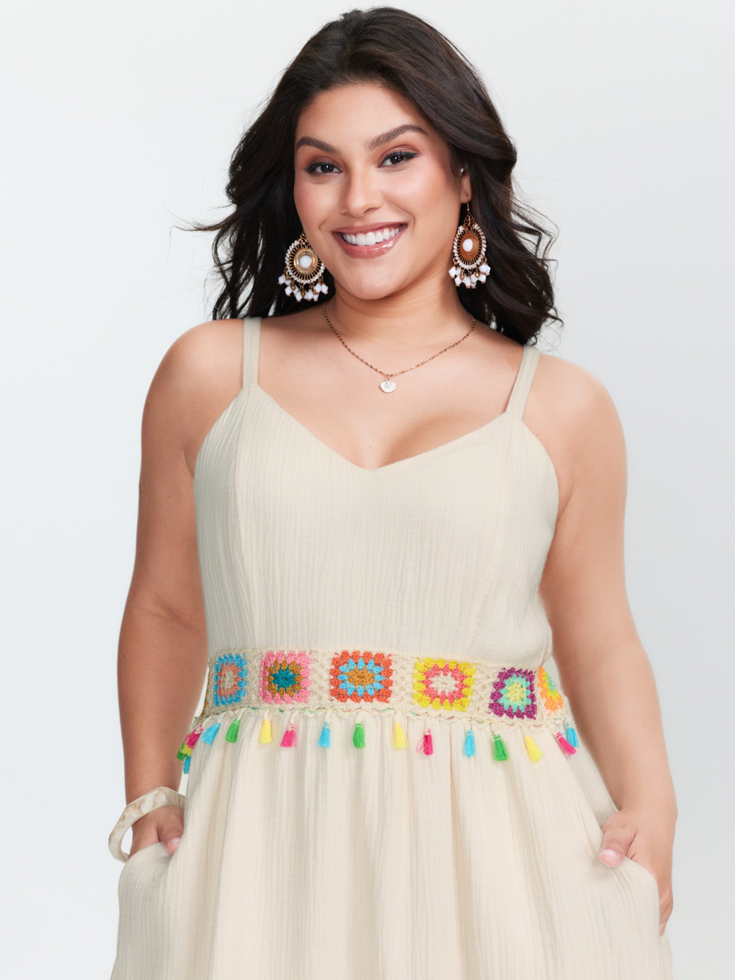 Pure Cotton Colorful Webbed Midi Dress