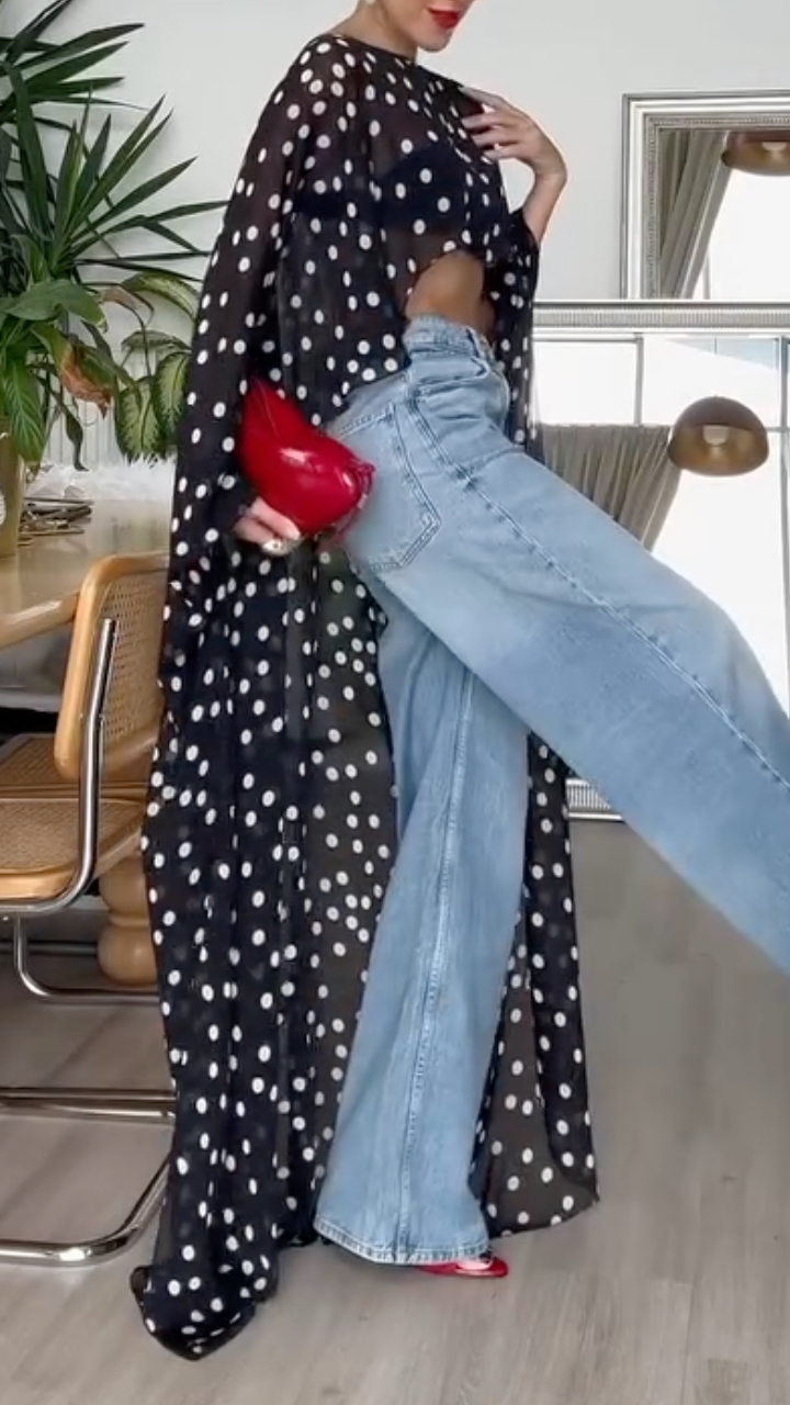 Women's Polka Dot Irregular Long Fashion Top