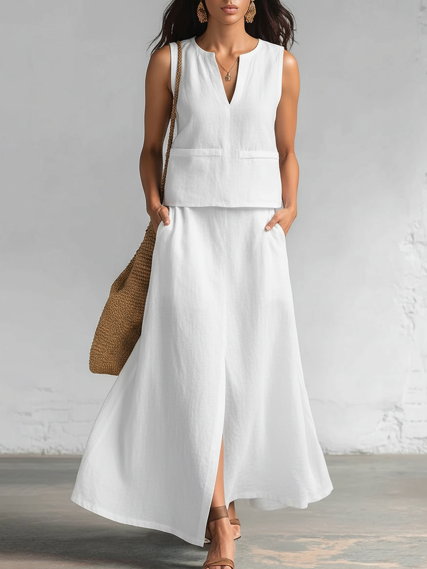 Minimalist And Elegant V-neck Top And Skirt Two-piece Set