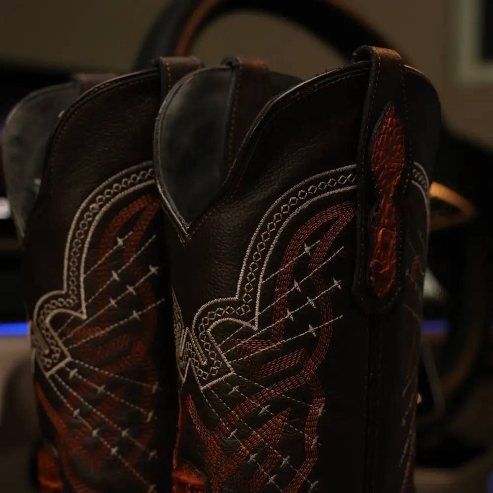 Cognac Caiman Neck Leather Boots - Square Toe