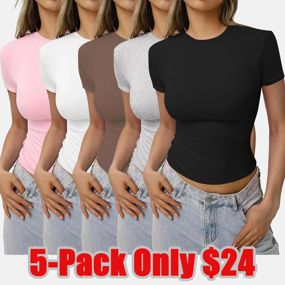 Women's Solid Tee, Casual Slim-fitting Short Sleeve T-shirt, Ladies Summer Clothes for Daily Wear