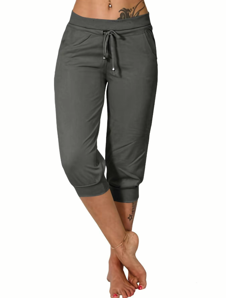 Women's Casual Drawstring Capri Pants with Pockets – Summer Trousers