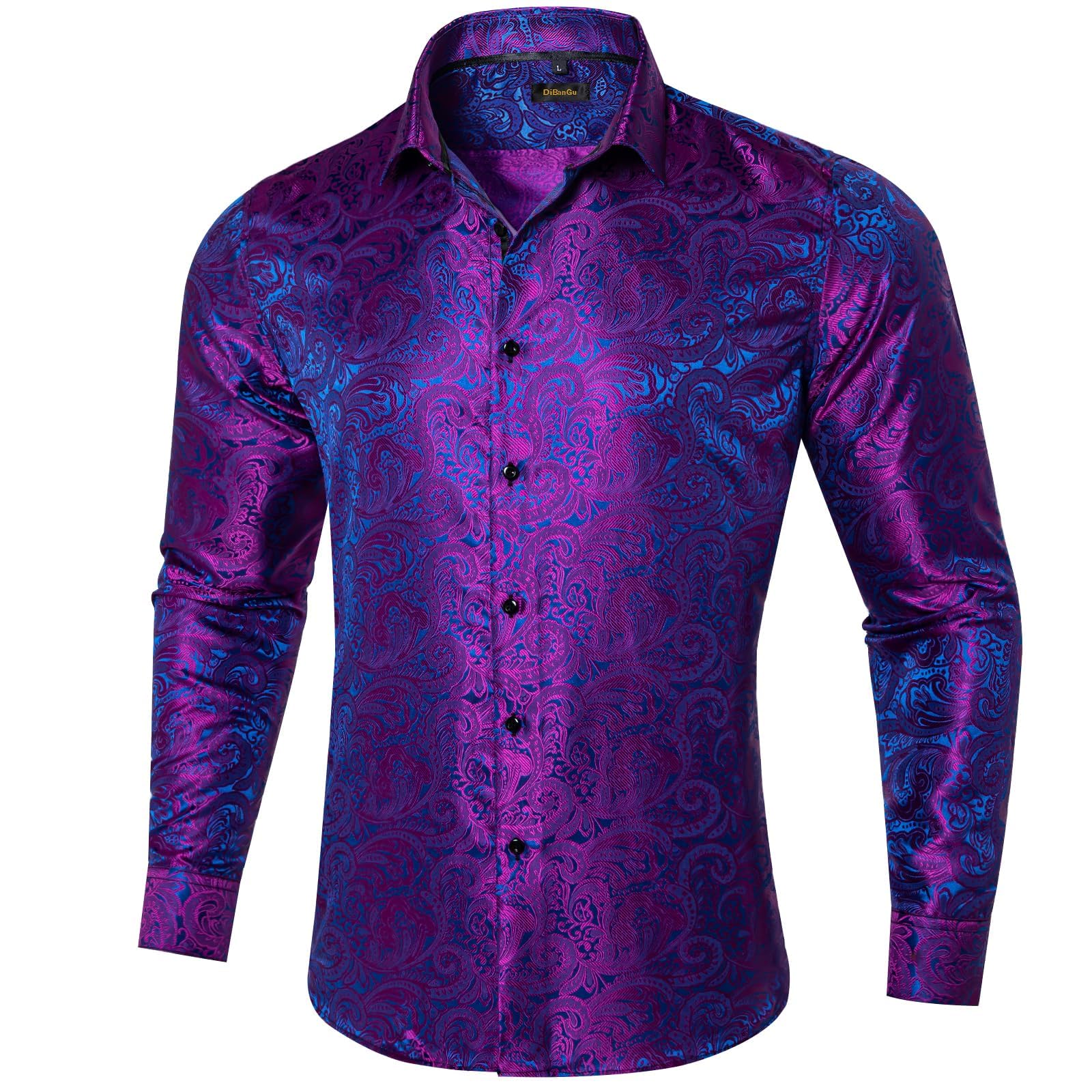 Men's Paisley Dress Shirt Long Sleeve Wrinkle Free Button Down Cowboy Shirts - Purple&blue&paisley