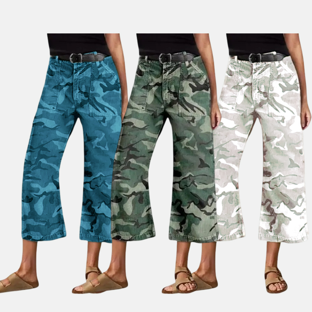 Camo Print Mid Waist Straight Leg Capri Pants Summer Vibes