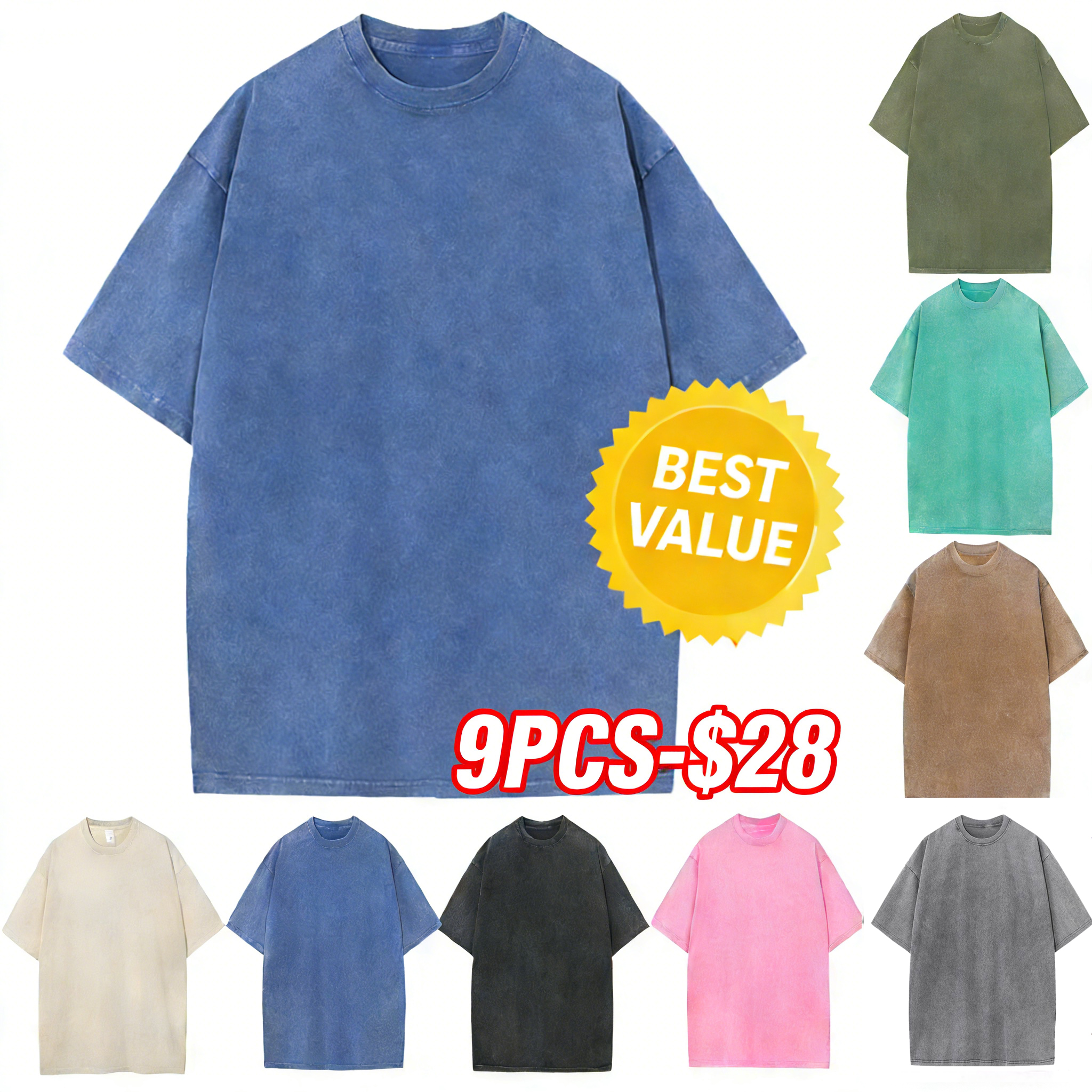 1/4 Pack Oversized Tshirts for Men Gym Vintage Heavyweight T Shirts Cotton Workout Acid Wash Baggy Tees