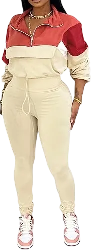 Women's Two Piece Outfits Knit Zip Top Jacket & Elastic Waistband Pant