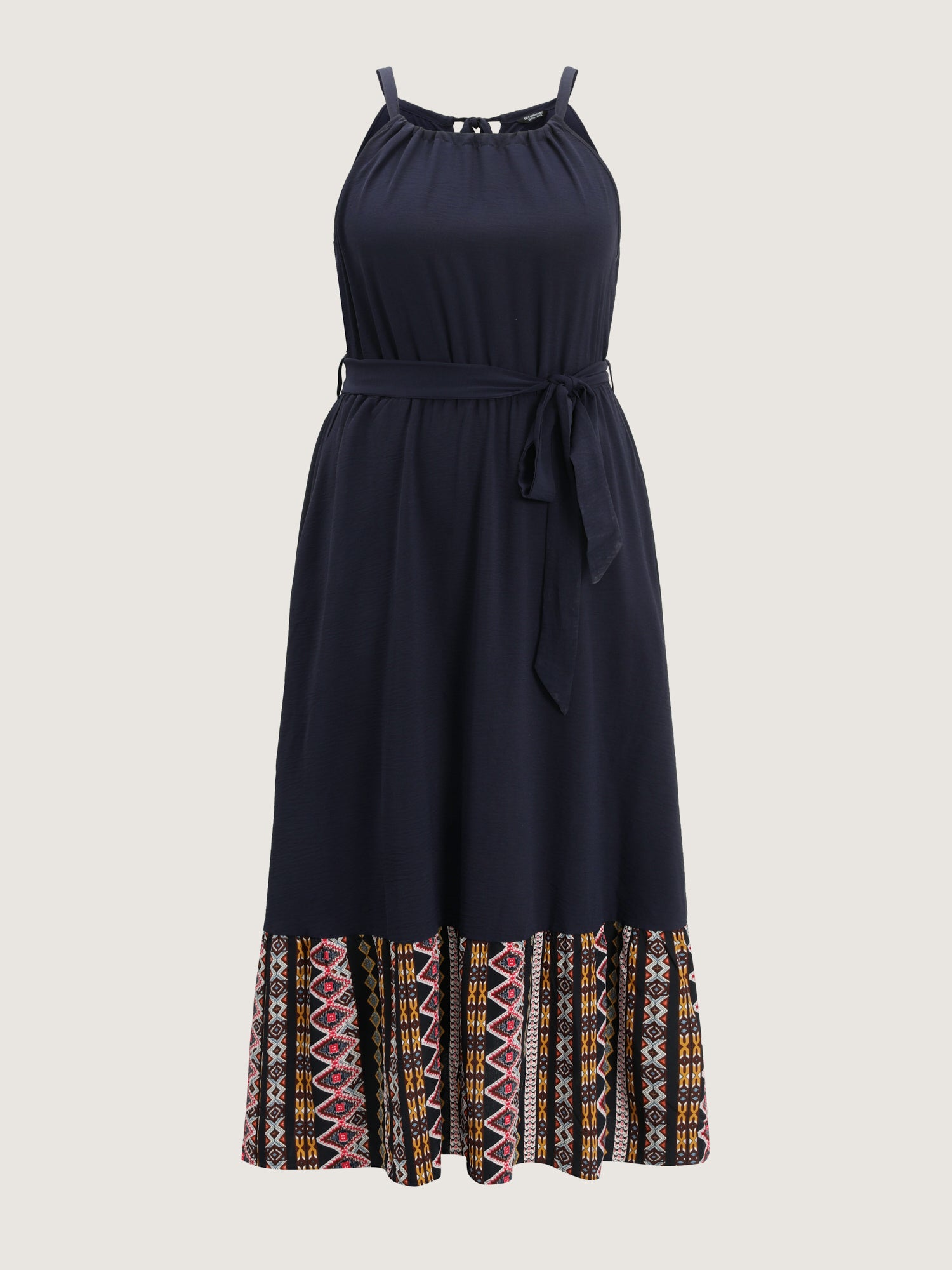 Colorful Boho Striped Hem Halter Neck Maxi Dress