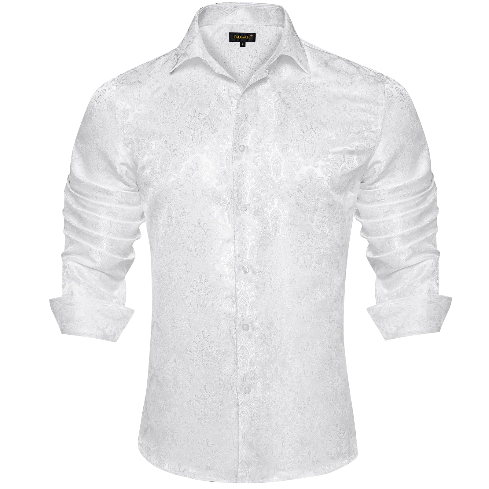 Men's Paisley Dress Shirt Long Sleeve Wrinkle Free Button Down Cowboy Shirts - White&paisley