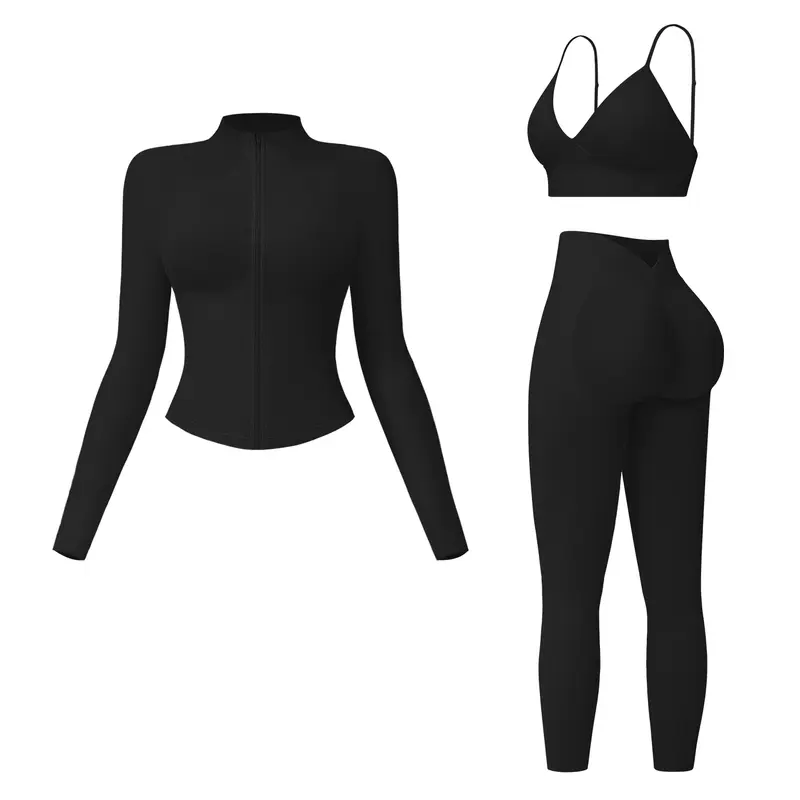 Women's Solid Criss Cross Crop Tank Top & High Waist Leggings & Zip Up Crop Jacket Tracksuit Set by MFVIM - Breathable Comfortable Outfits for Yoga, Gym, Workouts, Running, Yoga Wear, Workout Gym Clothing, Gym Sportswear, Casual Activewear SpringStatement