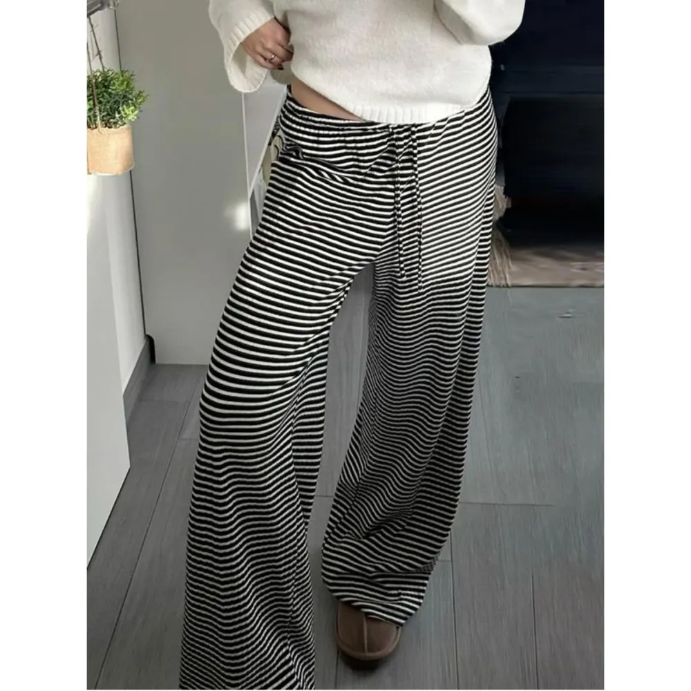 Women's Striped Drawstring Straight Leg Pants