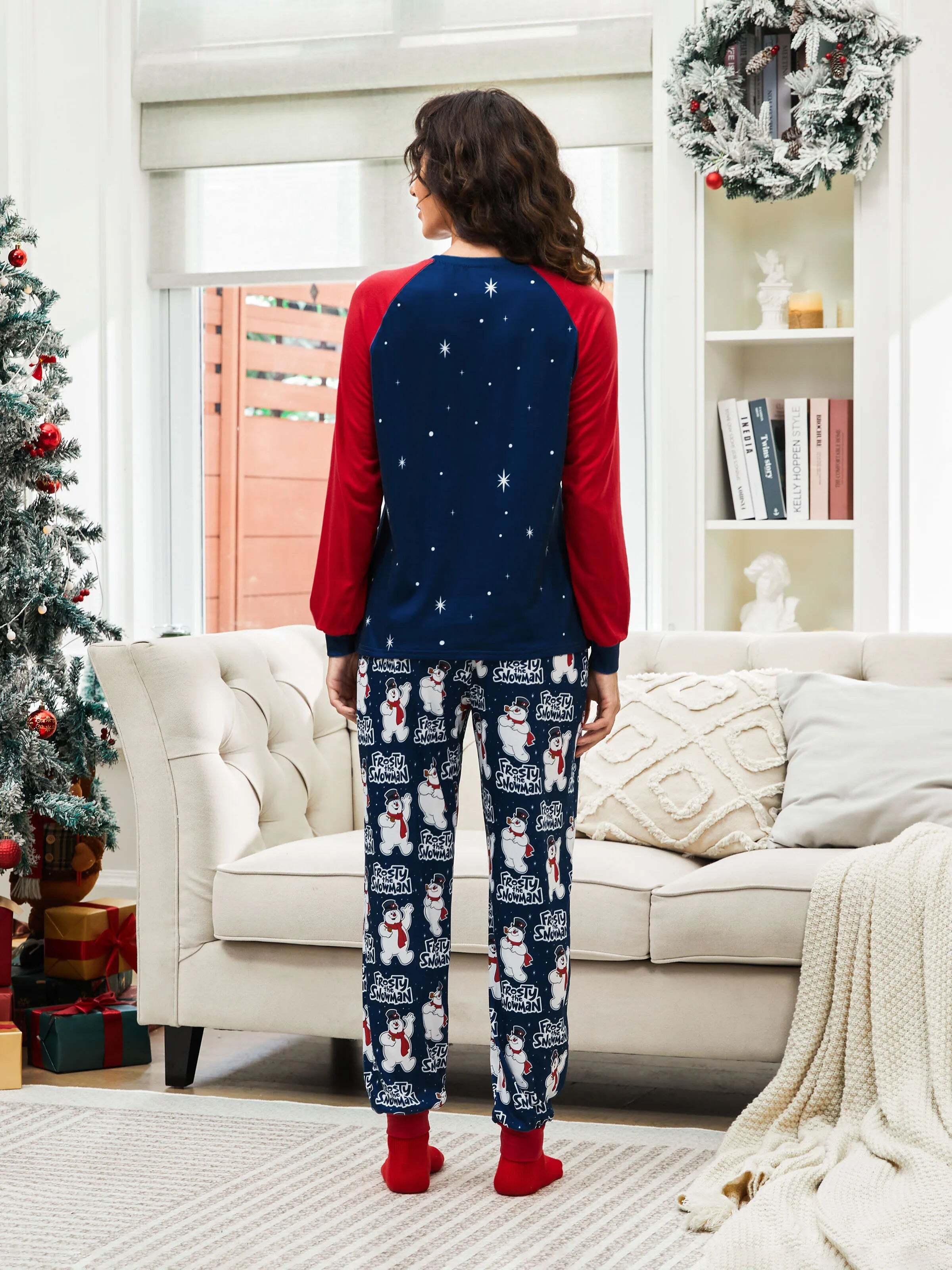 Frosty The Snowman Christmas Family Matching Color-block Pajamas Sets with Christmas Socks