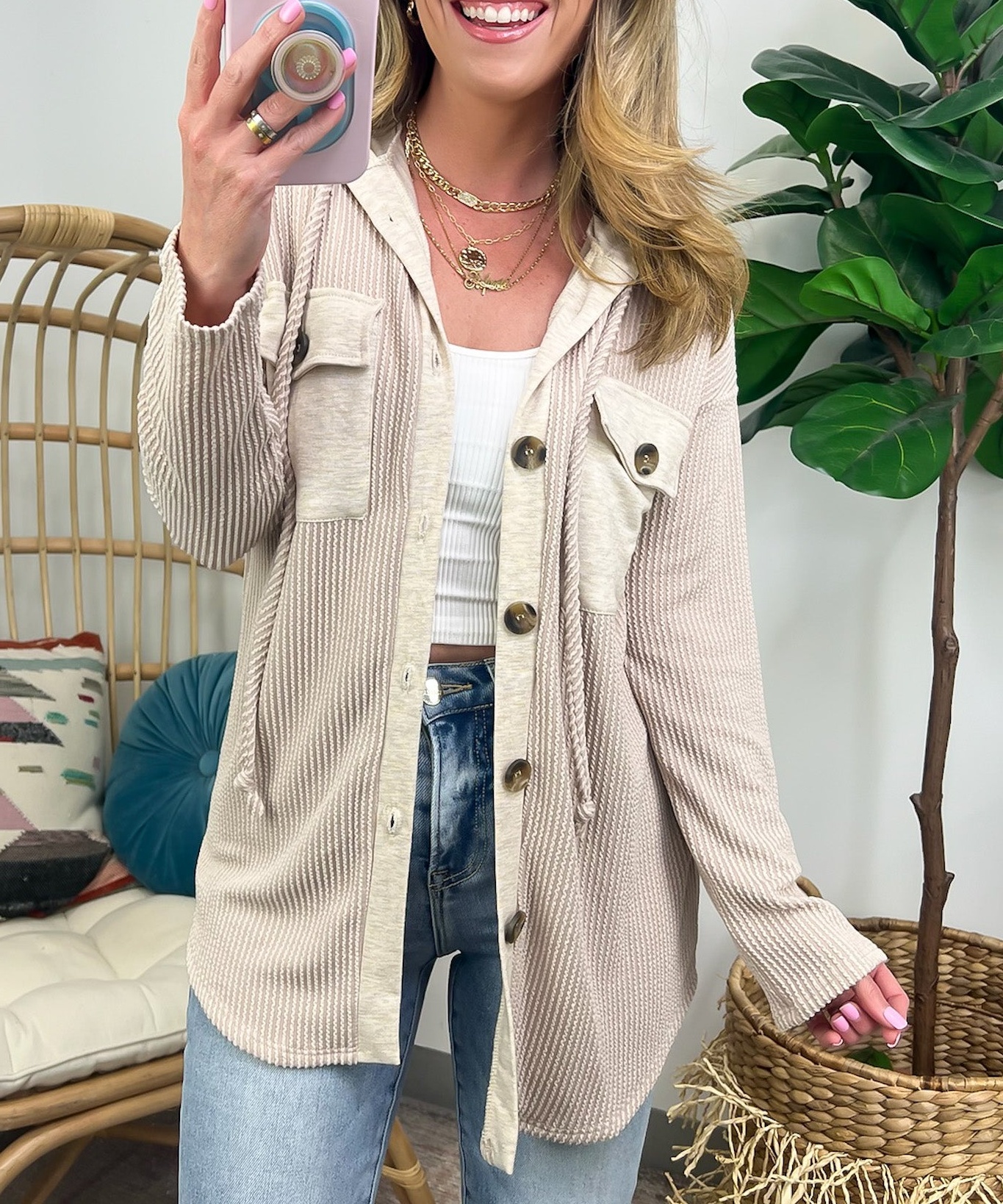 Saturday Satisfaction Ribbed Hooded Shacket