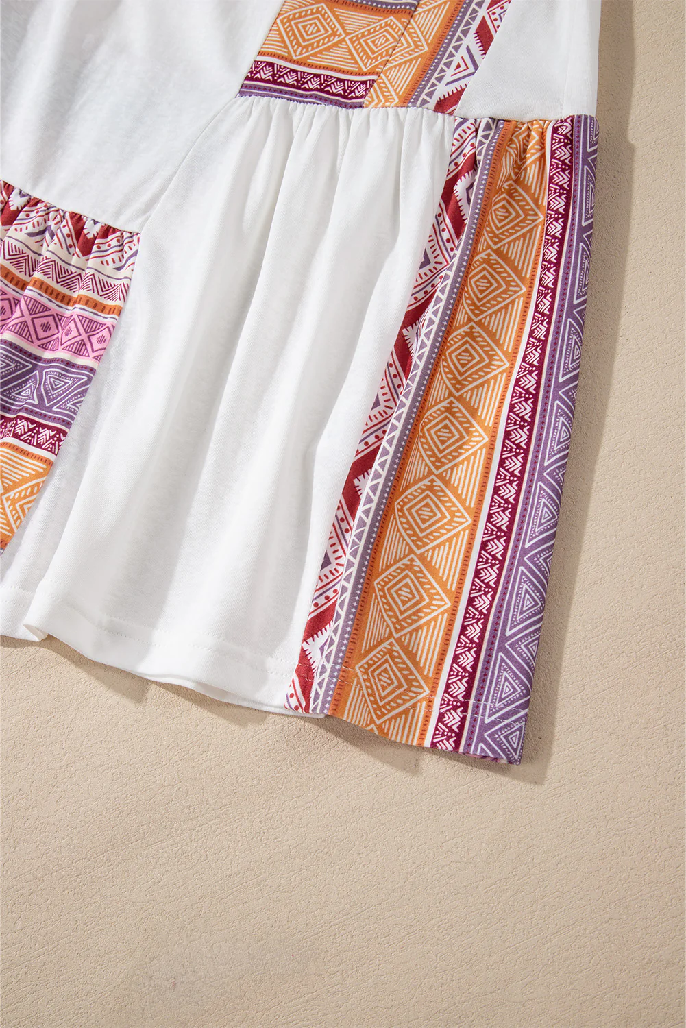 Western Aztec Print Patchwork Ruffled Tunic Long Sleeve Babydoll Top