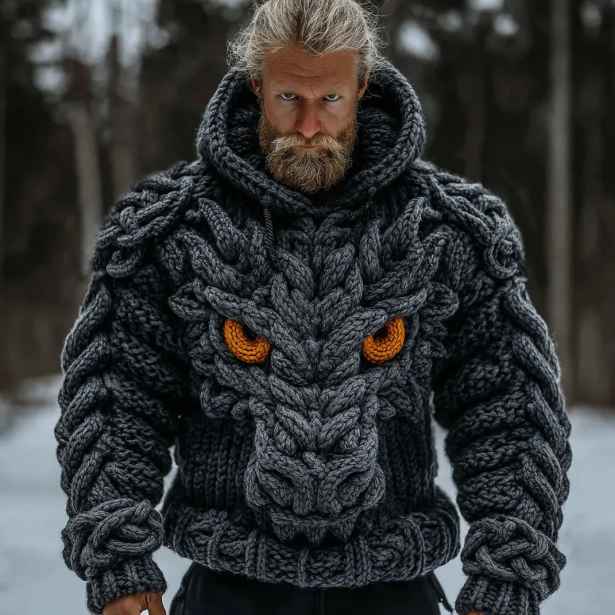Men's Vintage Viking Dragon Celtic Knot Art Warm Hooded Sweater
