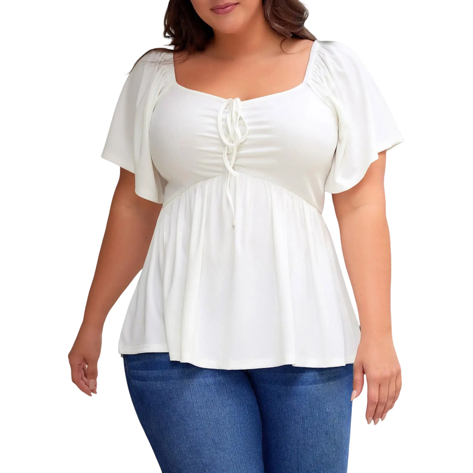 Women Plus Size Sweetheart Neck Short Sleeve Shirred Peplum Blouse Tops Shirts(1X-5X)
