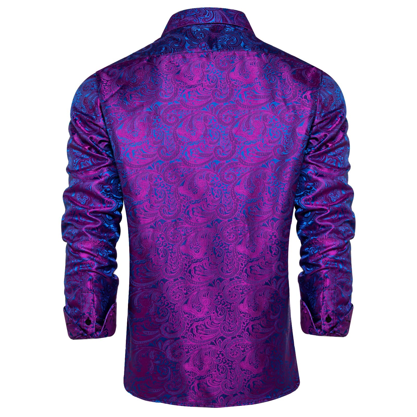 Men's Paisley Dress Shirt Long Sleeve Wrinkle Free Button Down Cowboy Shirts - Purple&blue&paisley