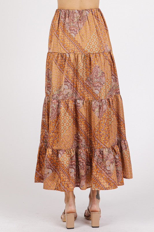 Mittoshop Paisley Patchwork Print Satin Maxi Skirt