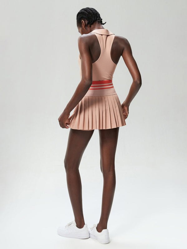 Sports Fitness Tennis Skirt Suit Women's Anti-Light Quick Drying V-Neck Yoga Suit Two-Piece Suit With Chest Pad