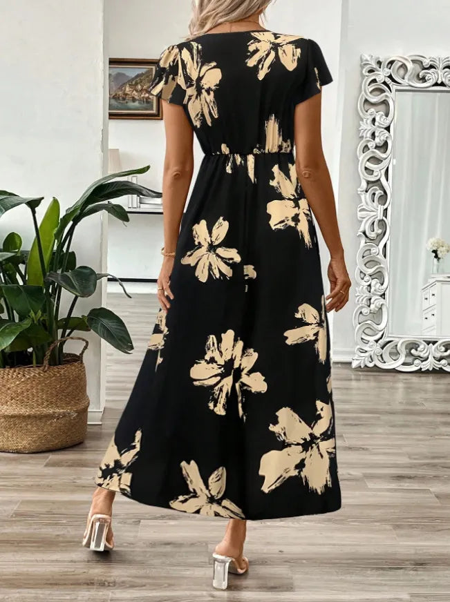Printed Surplice Wrap Midi Dress