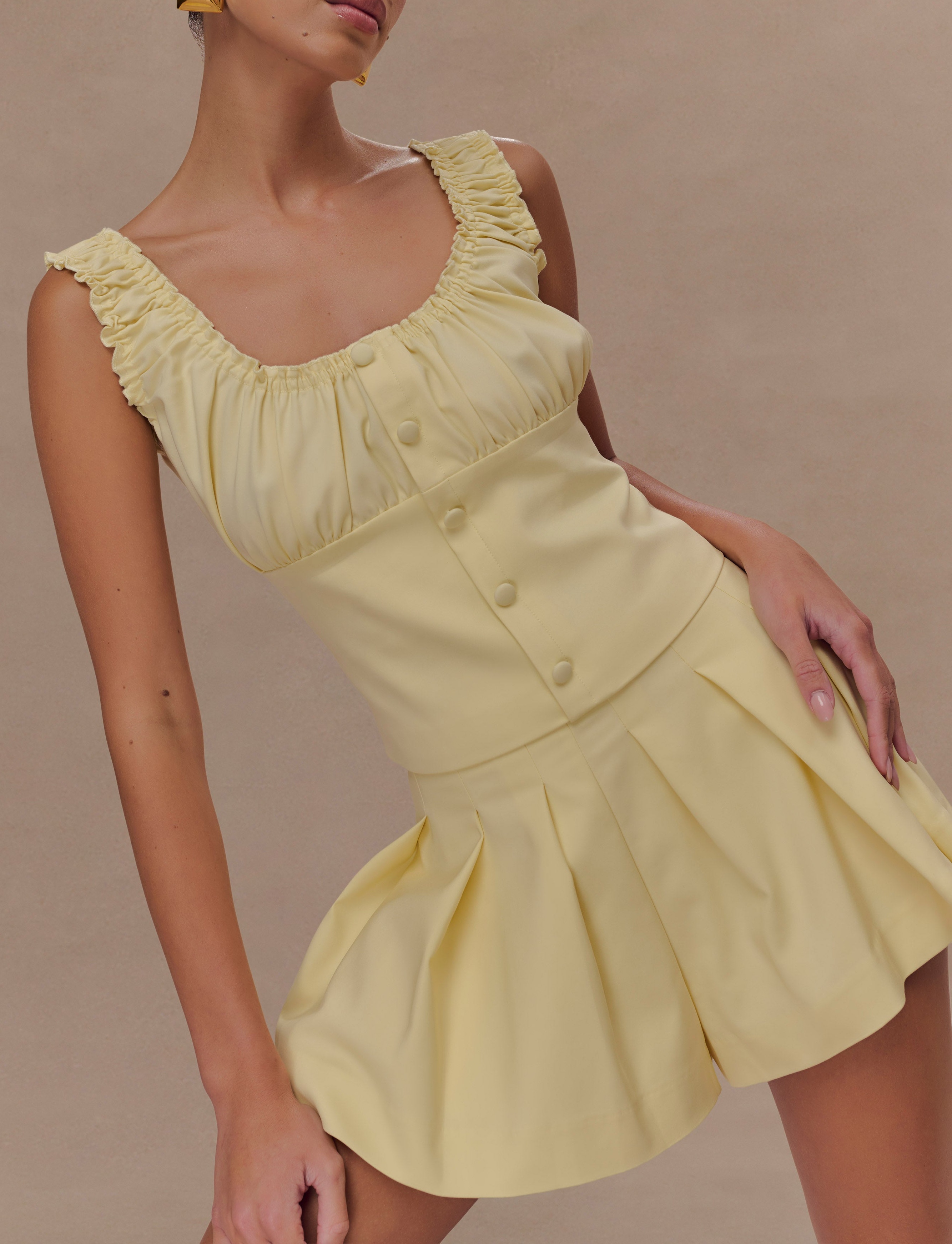 Lemon Sleeveless Ruched Top