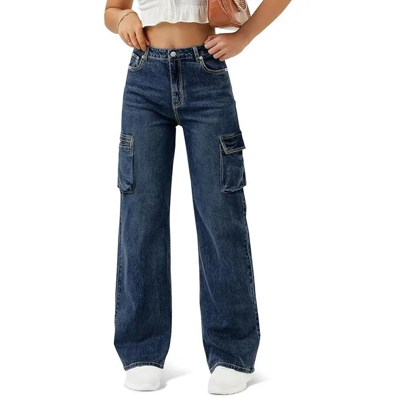 Women High Waisted Cargo Jean